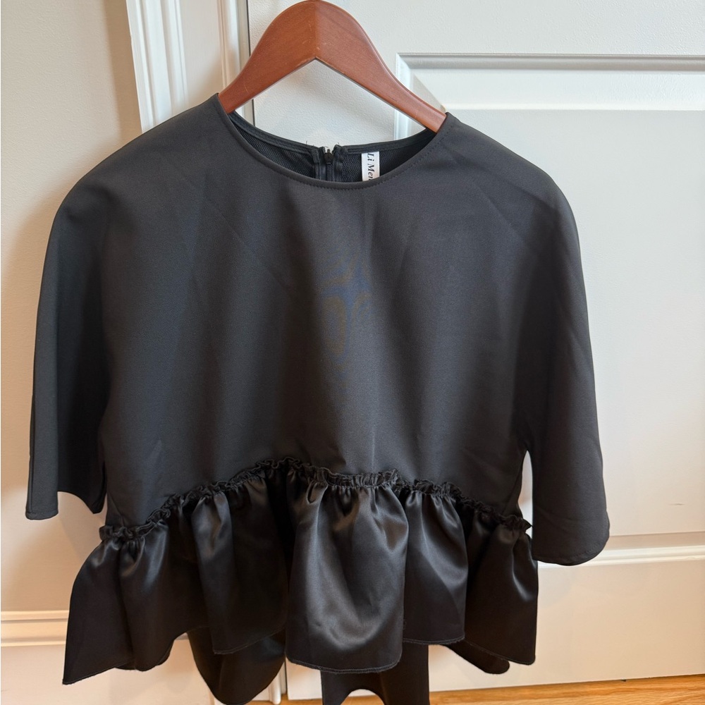 Trendy Boutique Black Ruffled Boxy Blouse